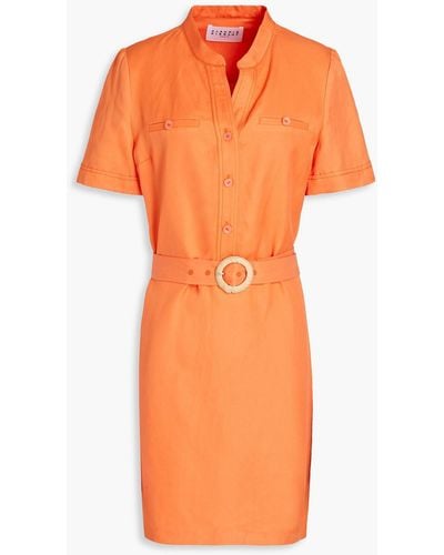 Claudie Pierlot Rousse Belted Woven Mini Shirt Dress - Orange