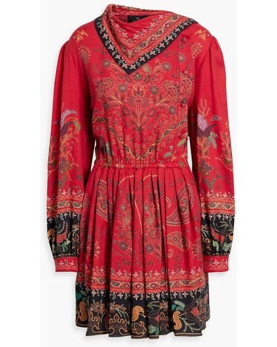 Etro Gathe Paisley-print Wool And Silk-blend Mini Dress - Red