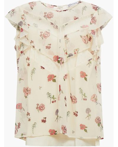 RED Valentino Panelled Printed Chiffon And Point D'esprit Top - Natural