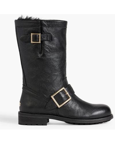 Jimmy Choo Biker Buckled Textured-leather Boots - Black