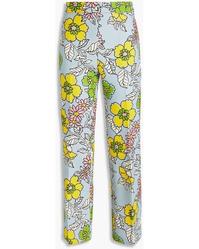 Tory Burch Floral-print Crepe Flared Pants - White