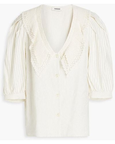 Sandro Clairon Striped Linen-blend Twill Blouse - White