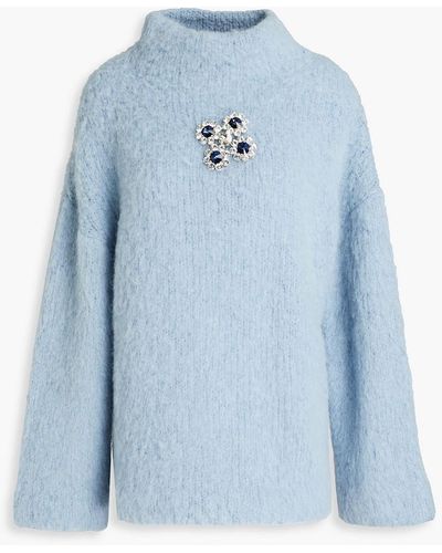Christopher Kane Embellished Bouclé-knit Wool-blend Jumper - Blue
