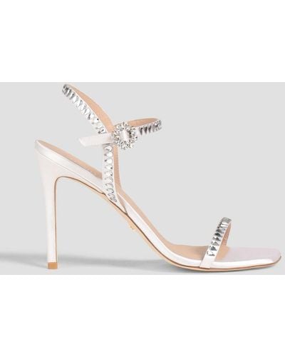 Stuart Weitzman Gem Cut Embellished Satin Sandals - White