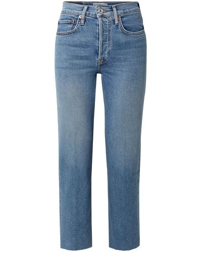 RE/DONE Cropped Frayed Mid-rise Straight-leg Jeans - Blue