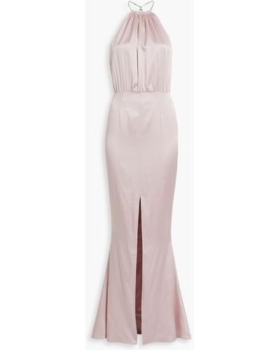 retroféte Emilia Crystal-embellished Silk-blend Satin Halterneck Gown - Pink