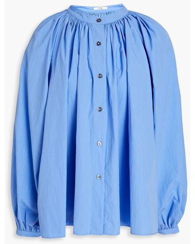 Co. Gathered Crinkled Tton-blend Poplin Blouse - Blue