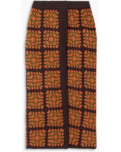 Alanui Positive Vibes Crocheted Cotton Midi Skirt - Brown