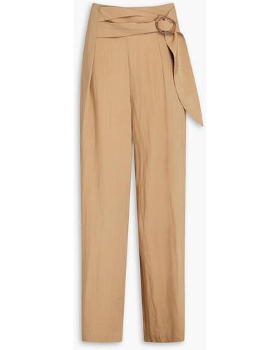 Vince Pleated Tm-blend Straight-leg Trousers - Natural