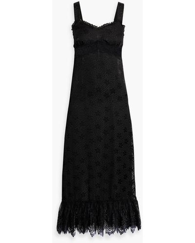 Anna Sui Lace-trimmed Fil Coupé Chiffon Midi Dress - Black