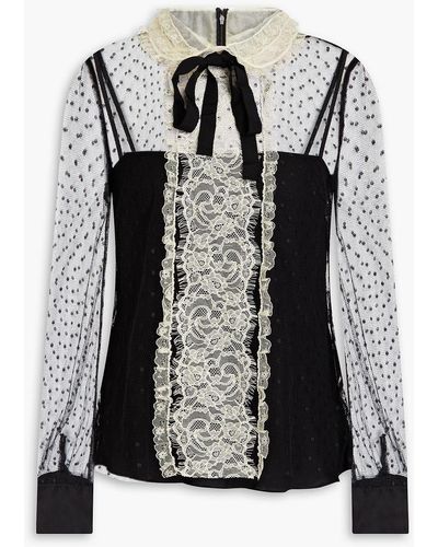 RED Valentino Pussy-bow Lace-trimmed Point D'esprit Blouse - Black