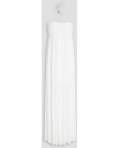 ROTATE BIRGER CHRISTENSEN Crystal-embellished Mesh Maxi Halterneck Dress - White