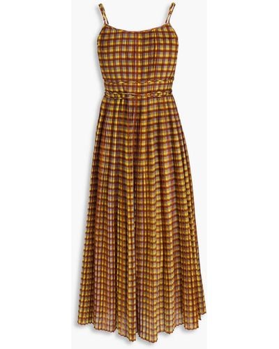 Tory Burch Gingham Cotton And Silk-blend Midi Slip Dress - Natural