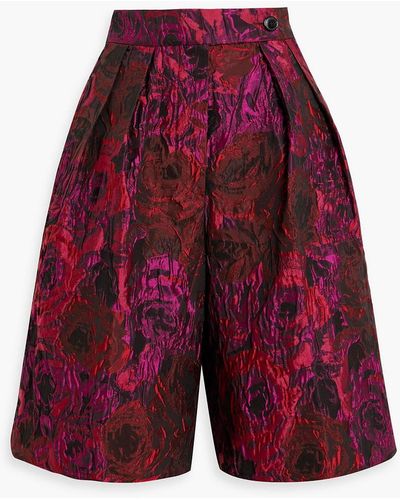 Dries Van Noten Pleated Floral-jacquard Shorts - Red
