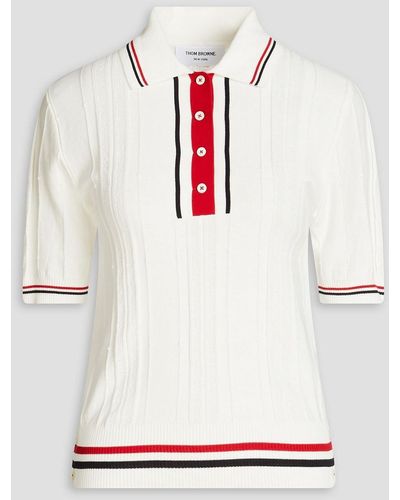 Thom Browne Striped Textured-knit Cotton Polo Shirt - White