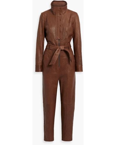 Veronica Beard Kyla Belted Leather Jumpsuit - Brown