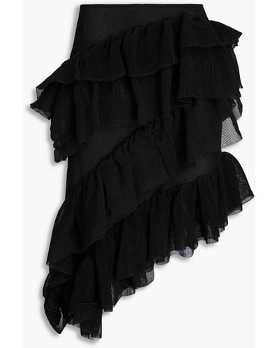 Cult Gaia Tanaz Asymmetric Tiered Knitted Midi Skirt - Black