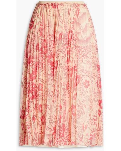 RED Valentino Pleated Floral-print Georgette Midi Skirt - Pink