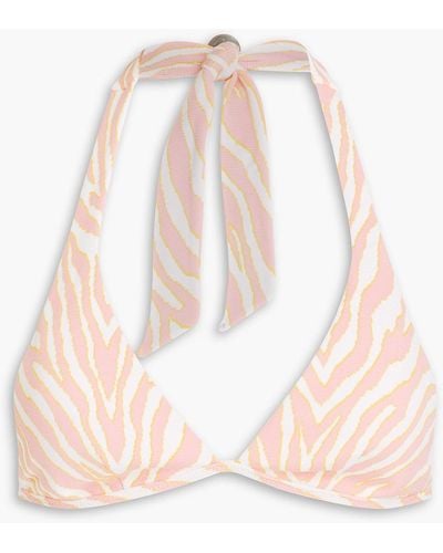 Heidi Klein Palermo Zebra-print Stretch-jacquard Halterneck Bikini Top - Pink
