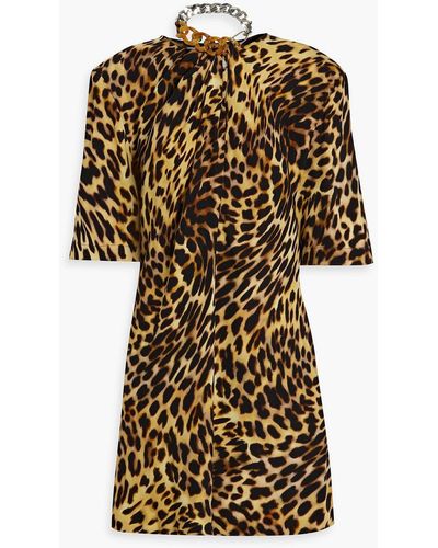 Stella McCartney Chain-embellished Leopard-print Chiffon Mini Dress - Metallic