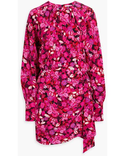 Rebecca Vallance Bramble Draped Floral-print Silk Crepe De Chine Mini Dress - Pink