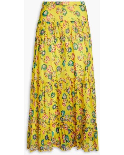 Saloni Tiered Floral-print Silk-georgette Midi Skirt - Yellow