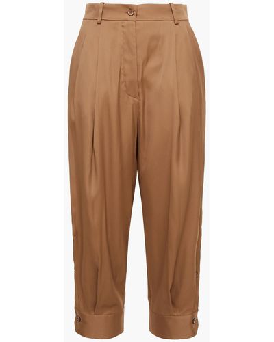 Emilio Pucci Cropped Pleated Crepe De Chine Tapered Pants - Brown