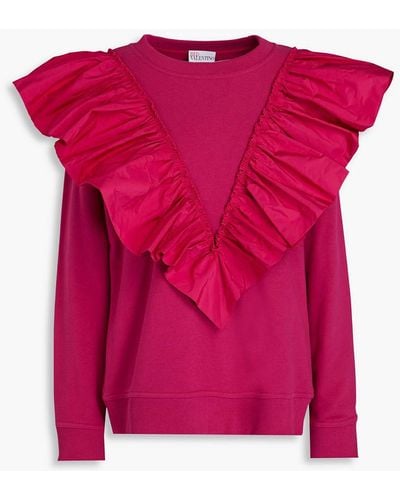 RED Valentino Ruffled French Cotton-blend Terry Sweatshirt - Pink