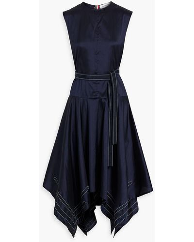 Thom Browne Grosgrain-trimmed Silk Midi Dress - Blue