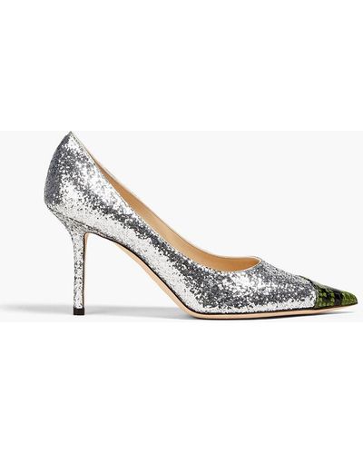 Jimmy Choo Love 85 Leather-trimmed Glittered Woven Court Shoes - Metallic