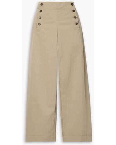 Lafayette 148 New York Seabring Cropped Cotton-blend Wide-leg Trousers - Natural