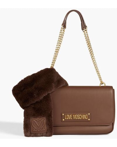Love Moschino Faux Fur-trimmed Faux Leather Shoulder Bag - Brown
