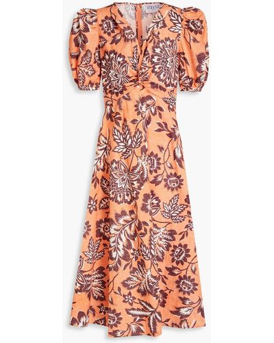 Claudie Pierlot Ruska Twist-front Floral-print Cotton-poplin Midi Dress - Orange