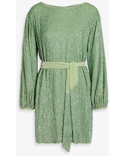 retroféte Grace Velvet-trimmed Sequined Chiffon Mini Dress - Green