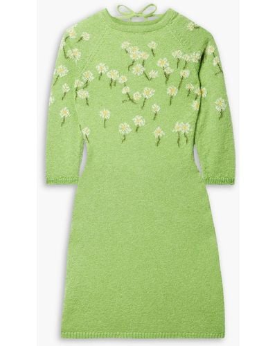 BERNADETTE Camilla Open-back Intarsia Mohair And Wool-blend Mini Dress - Green