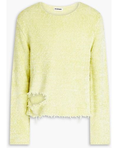 Jil Sander Distressed Silk And Cotton-blend Chenille Jumper - Yellow