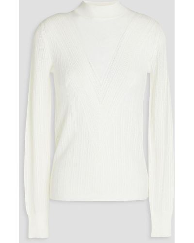 Veronica Beard Pointelle-knit Turtleneck Sweater - White