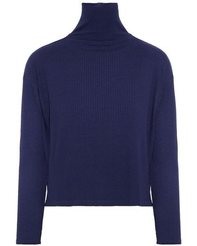Enza Costa Cropped Ribbed-knit Turtleneck Sweater - Blue