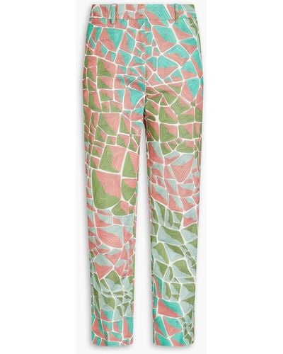 Emilio Pucci Printed Cotton And Linen-blend Tapered Trousers - Green