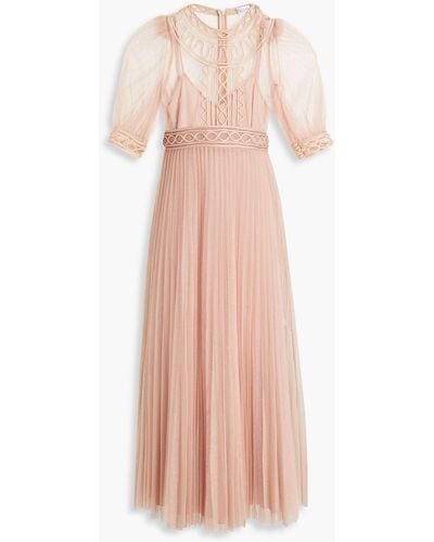 RED Valentino Layered Appliquéd Tulle And Point D'esprit Midi Dress - Pink