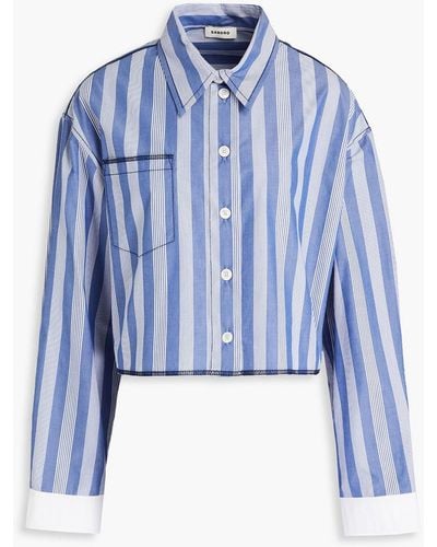 Sandro Warsy Cropped Striped Cotton Shirt - Blue