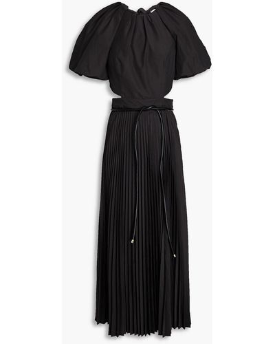 Rebecca Vallance Magdalena Cutout Pleated Woven Midi Dress - Black