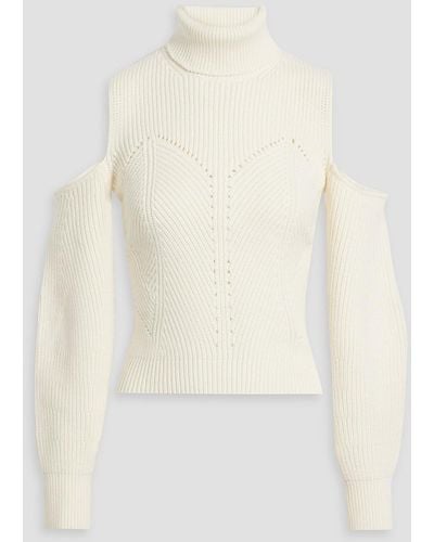10 Crosby Derek Lam Cold-shoulder Ribbed Cotton-blend Turtleneck Sweater - White