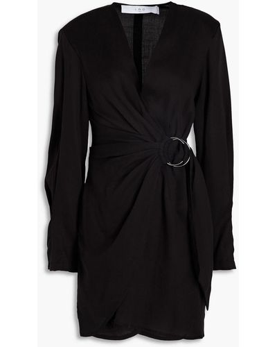 IRO Ruched Lyocell Twill Mini Wrap Dress - Black