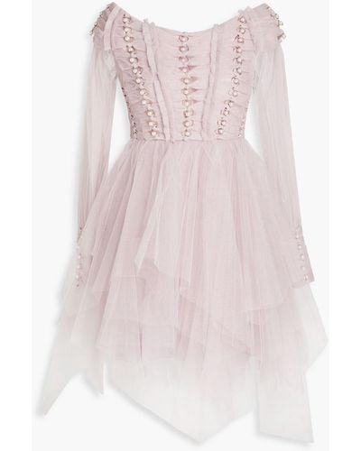 Zimmermann Off-the-shoulder Embellished Tulle Mini Dress - Pink