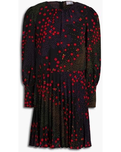 RED Valentino Printed Plissé-crepe Mini Dress - Black