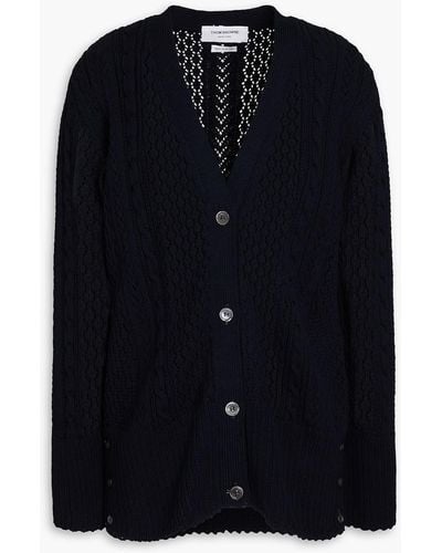 Thom Browne Cable And Pointelle-knit Cotton Cardigan - Blue
