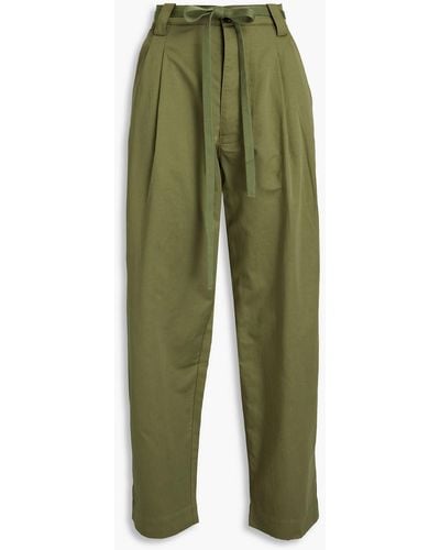 A.L.C. Alma Pleated Cotton And Linen-blend Tapered Pants - Green