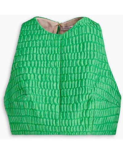 Emilia Wickstead Cropped Cotton-blend Cloqué Top - Green