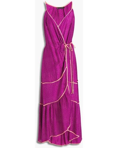 ViX Louise Gathered Polka-dot Mousseline Midi Wrap Dress - Purple
